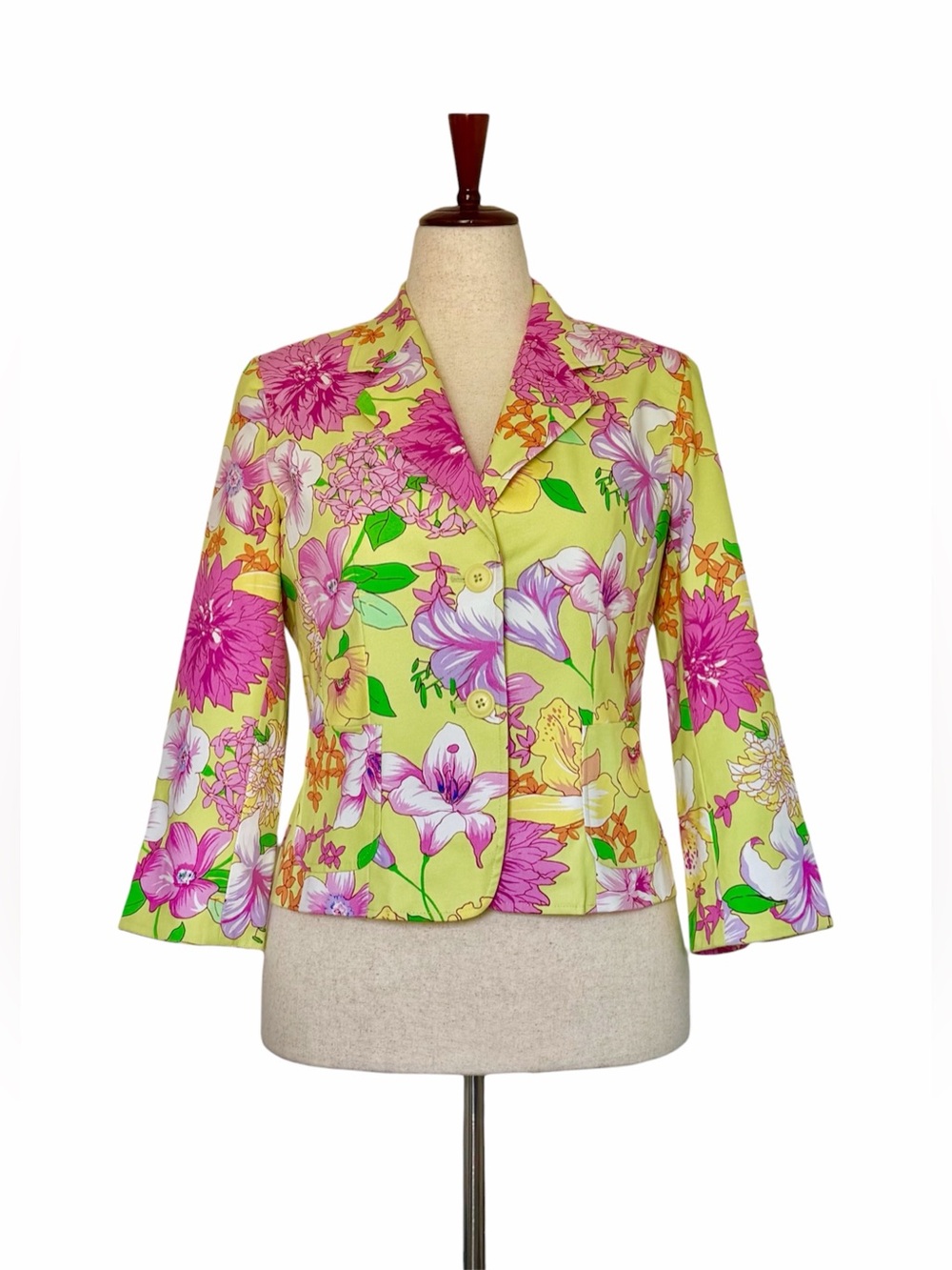 Rafaella NWOT Vibrant Yellow Pink Green Floral Cotton Blazer Jacket Y2K Size 8